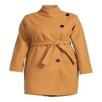Plus size Ženski kaput s asimetričnim remenom i omotom