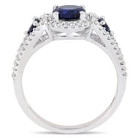 Miabella Women's 1- Carat T.G.W. Stvoreno plavi safir i karat dijamant 10kt ružičasto zlato 3- kameni prsten