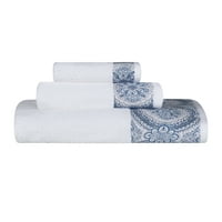 Set ručnika za kupaonicu od turskog pamuka od 3 komada, bijeli, Mornarsko plavi